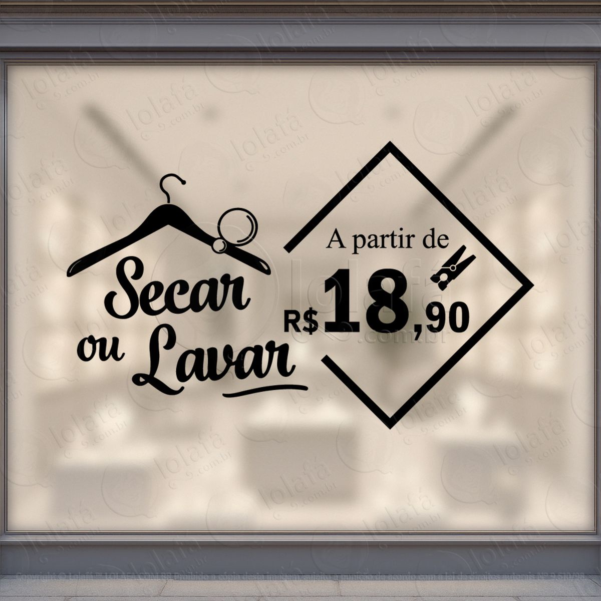 Secar ou Lavar a Partir de R$18,90 Loja Fachada Adesivos Para Vitrine Lavanderia Mod:240