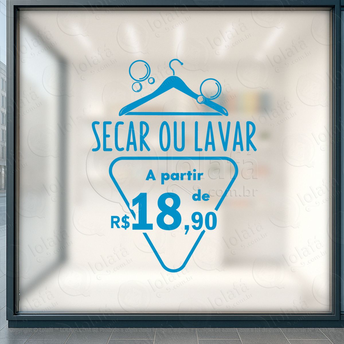 Secar ou Lavar a Partir de R$18,90 Loja Fachada Adesivos Para Vitrine Lavanderia Mod:241