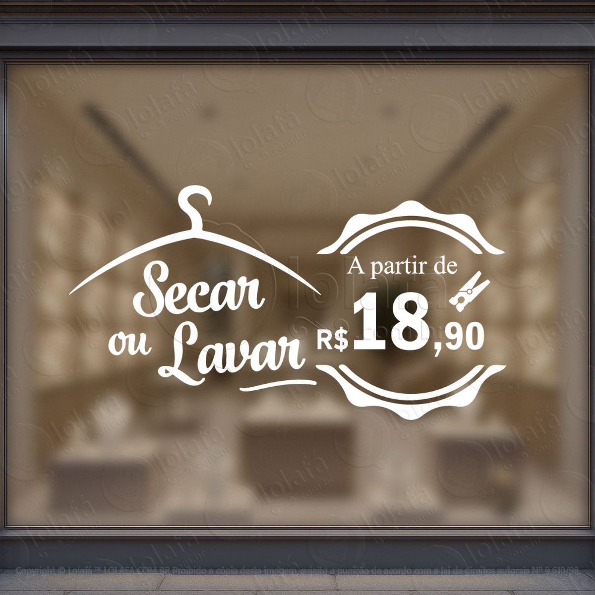 Secar ou Lavar a Partir de R$18,90 Loja Fachada Adesivos Para Vitrine Lavanderia Mod:243