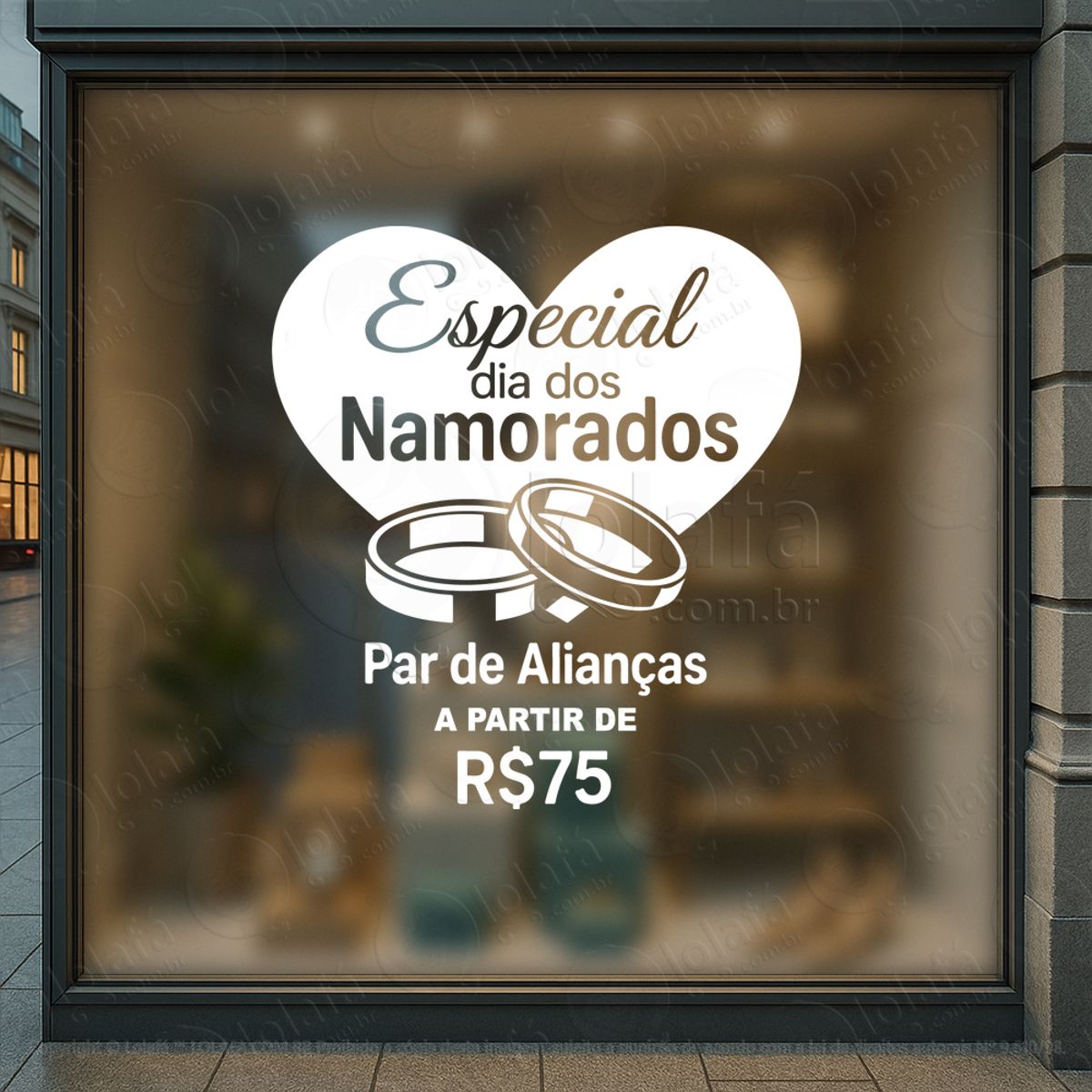 alianças dia dos namorados decoração loja adesivos para vitrine dia dos namorados mod:730