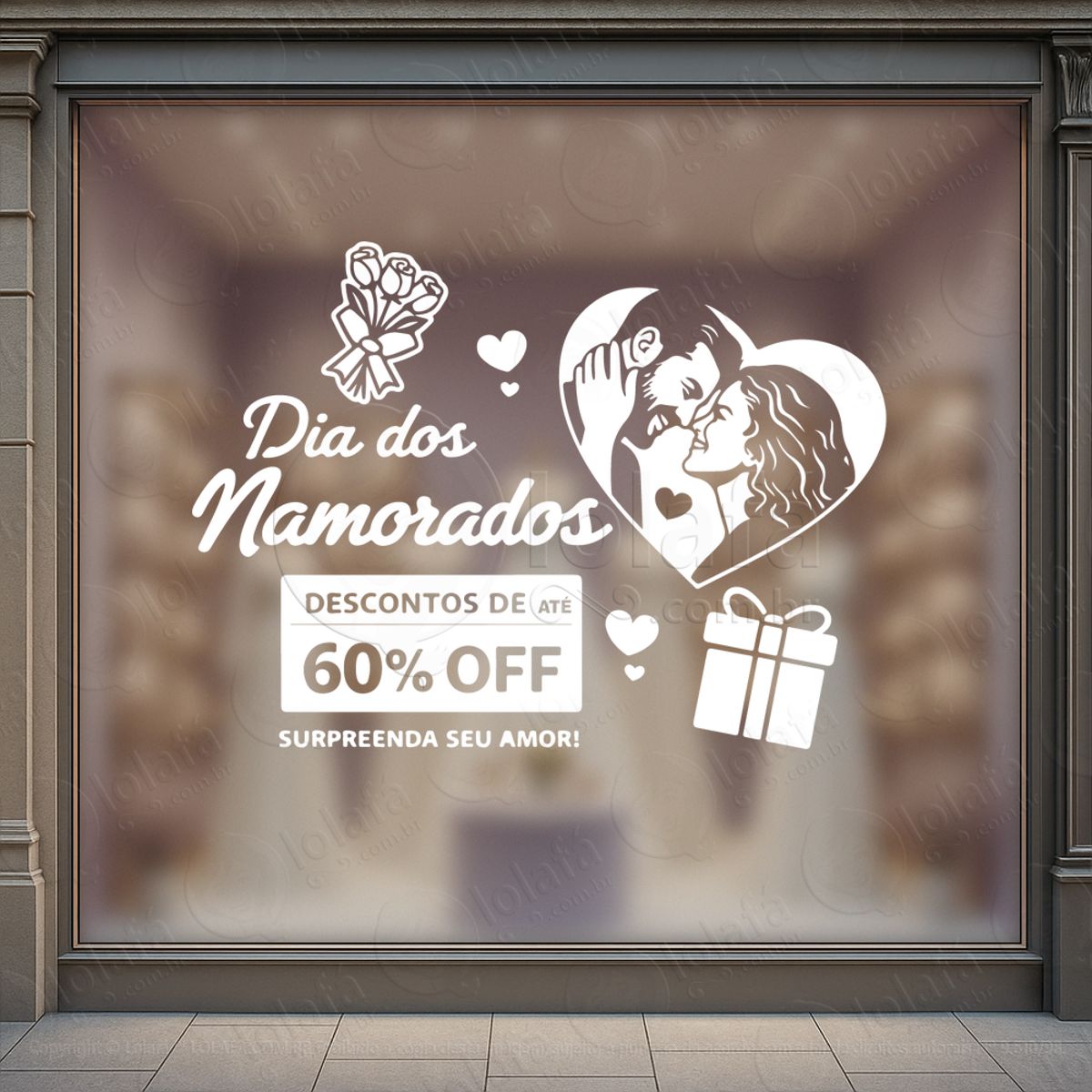 dia dos namorados decoração loja adesivos para vitrine dia dos namorados mod:733