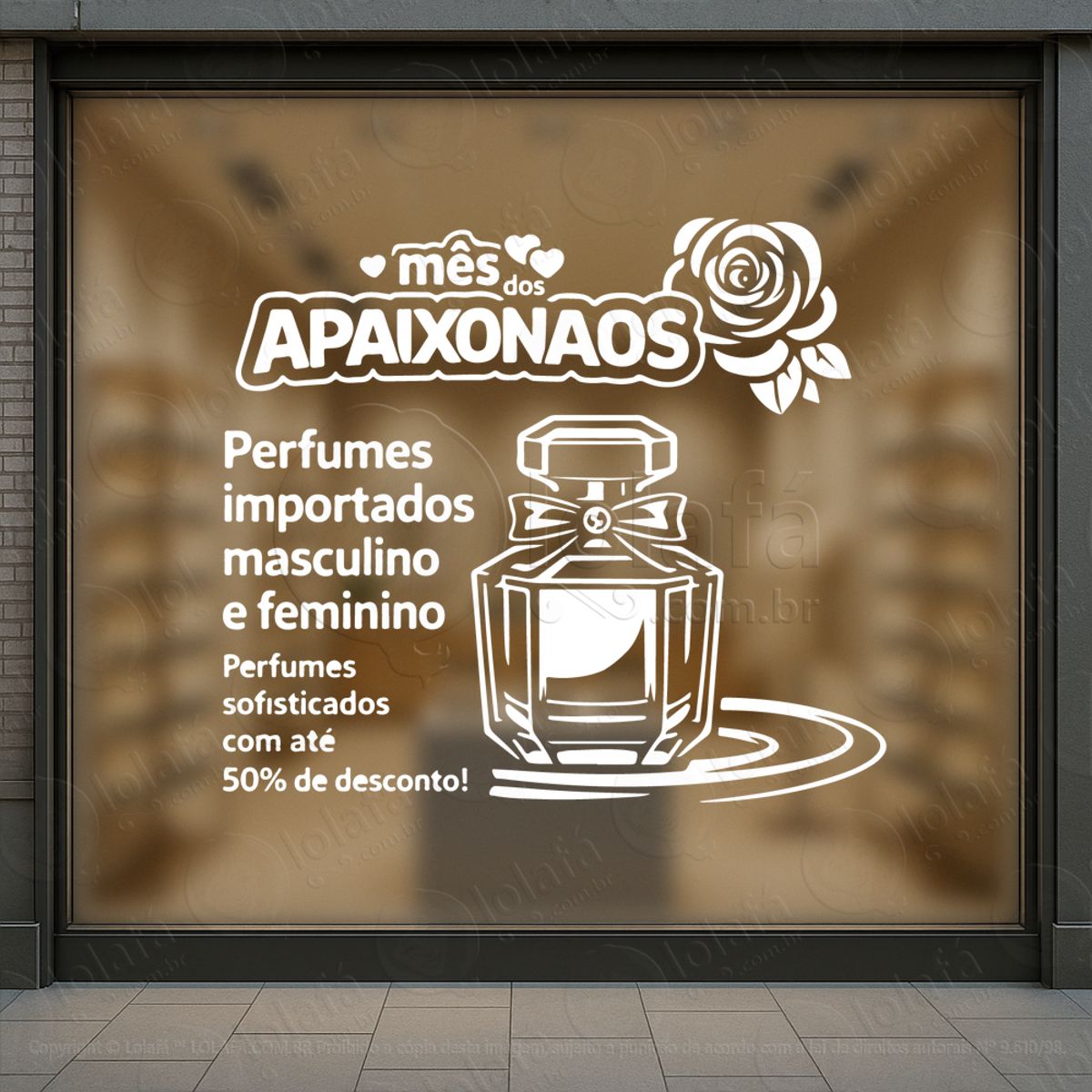 perfumes mês dos apaixonados decoração loja adesivos para vitrine dia dos namorados mod:779