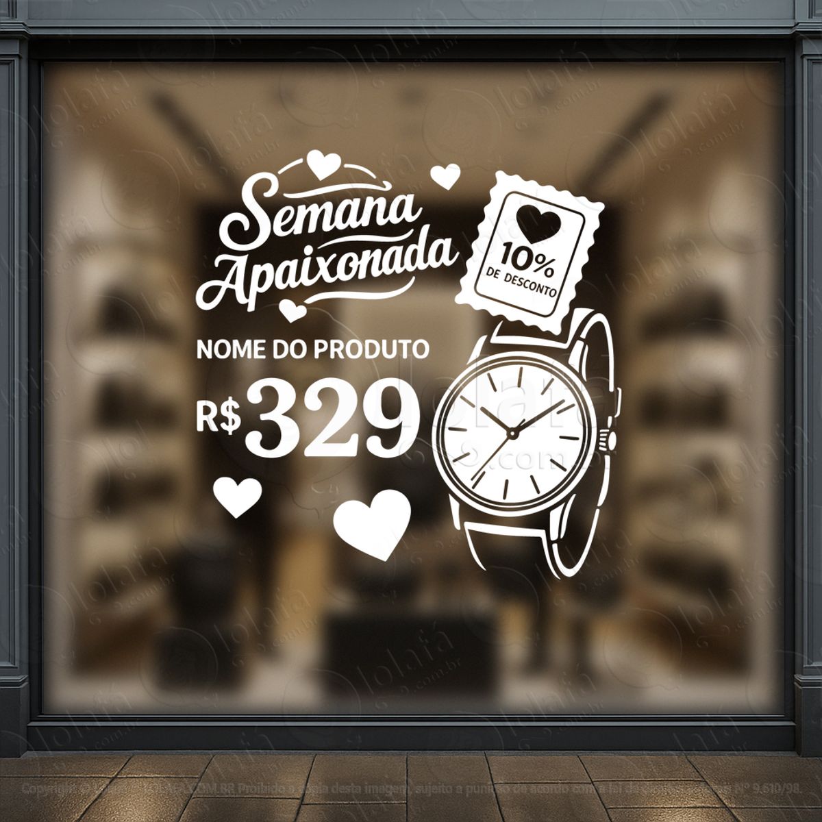 relógio relojoaria decoração loja adesivos para vitrine dia dos namorados mod:786