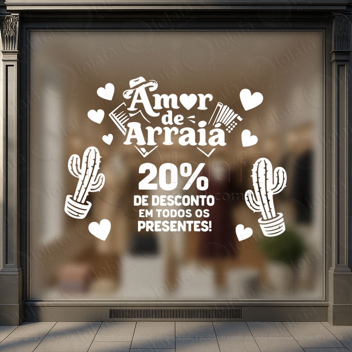 Amor de Arraiá Decoração Loja Adesivos Para Vitrine Dia Dos Namorados Mod:800