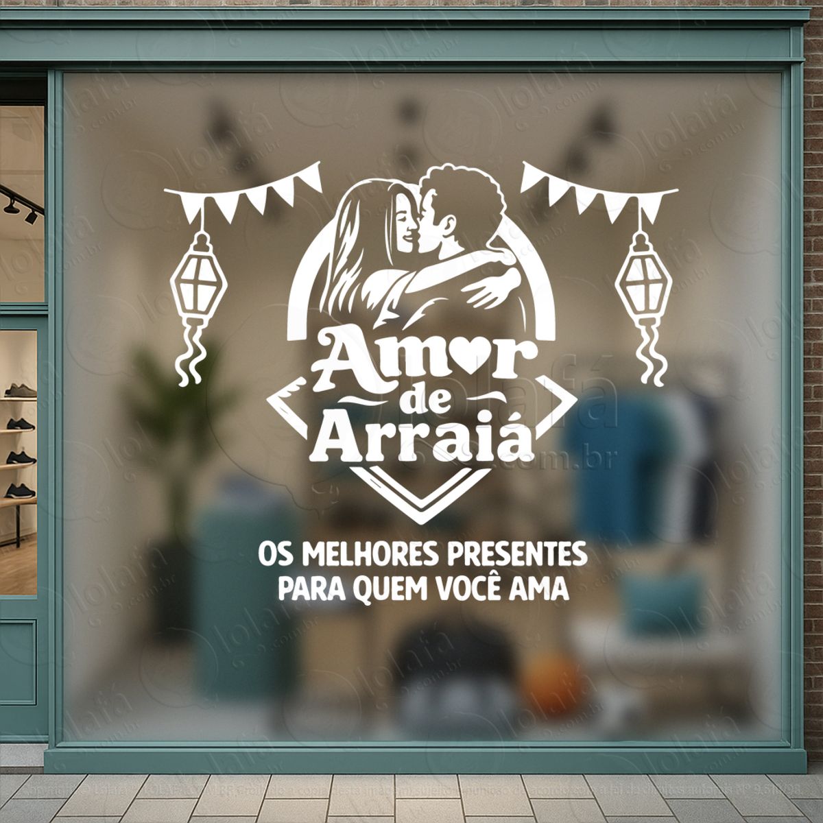 Amor de Arraiá Decoração Loja Adesivos Para Vitrine Dia Dos Namorados Mod:801