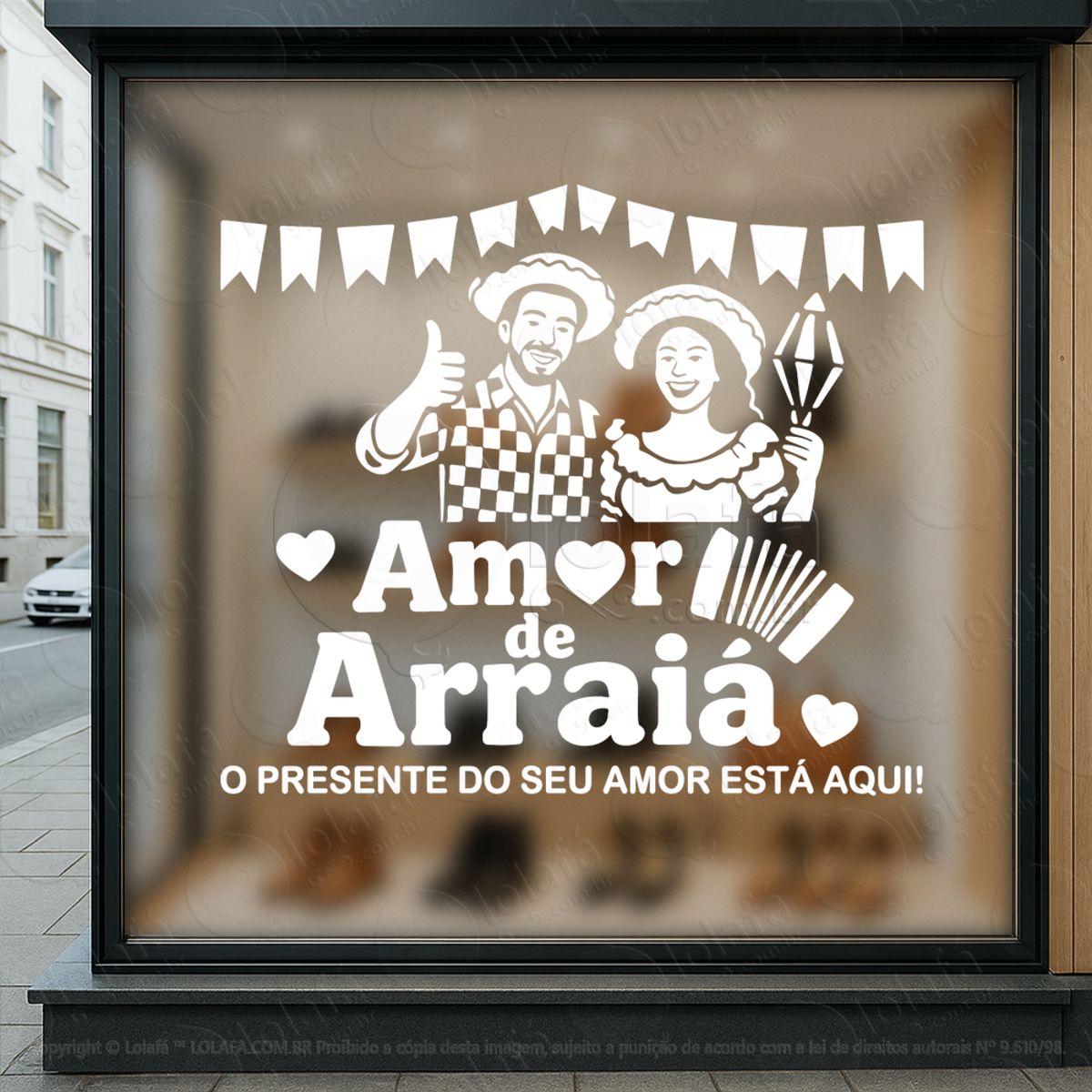 Amor de Arraiá Decoração Loja Adesivos Para Vitrine Dia Dos Namorados Mod:803