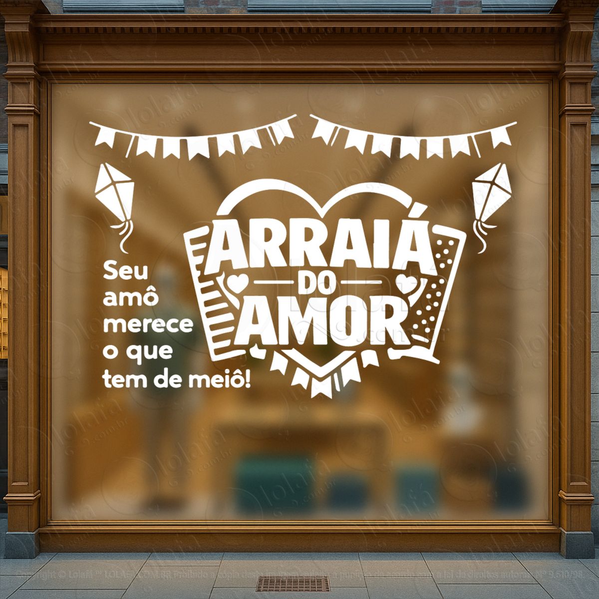 Arraiá do Amor Decoração Loja Adesivos Para Vitrine Dia Dos Namorados Mod:804