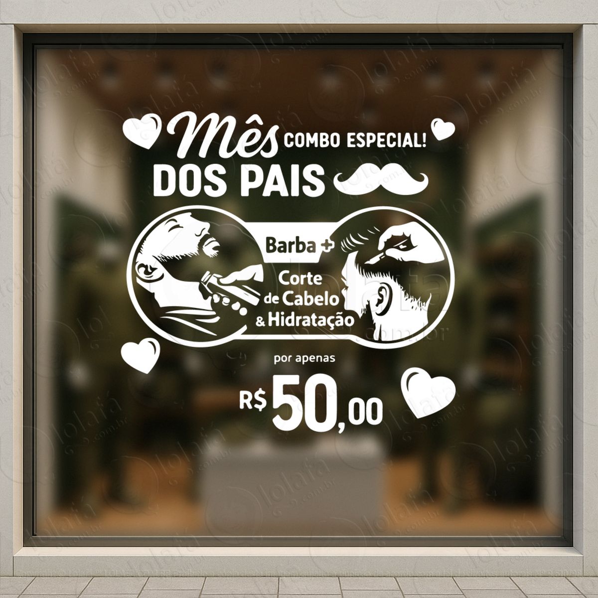 dia dos pais barbearia decoração loja adesivos para vitrine dia dos pais mod:993