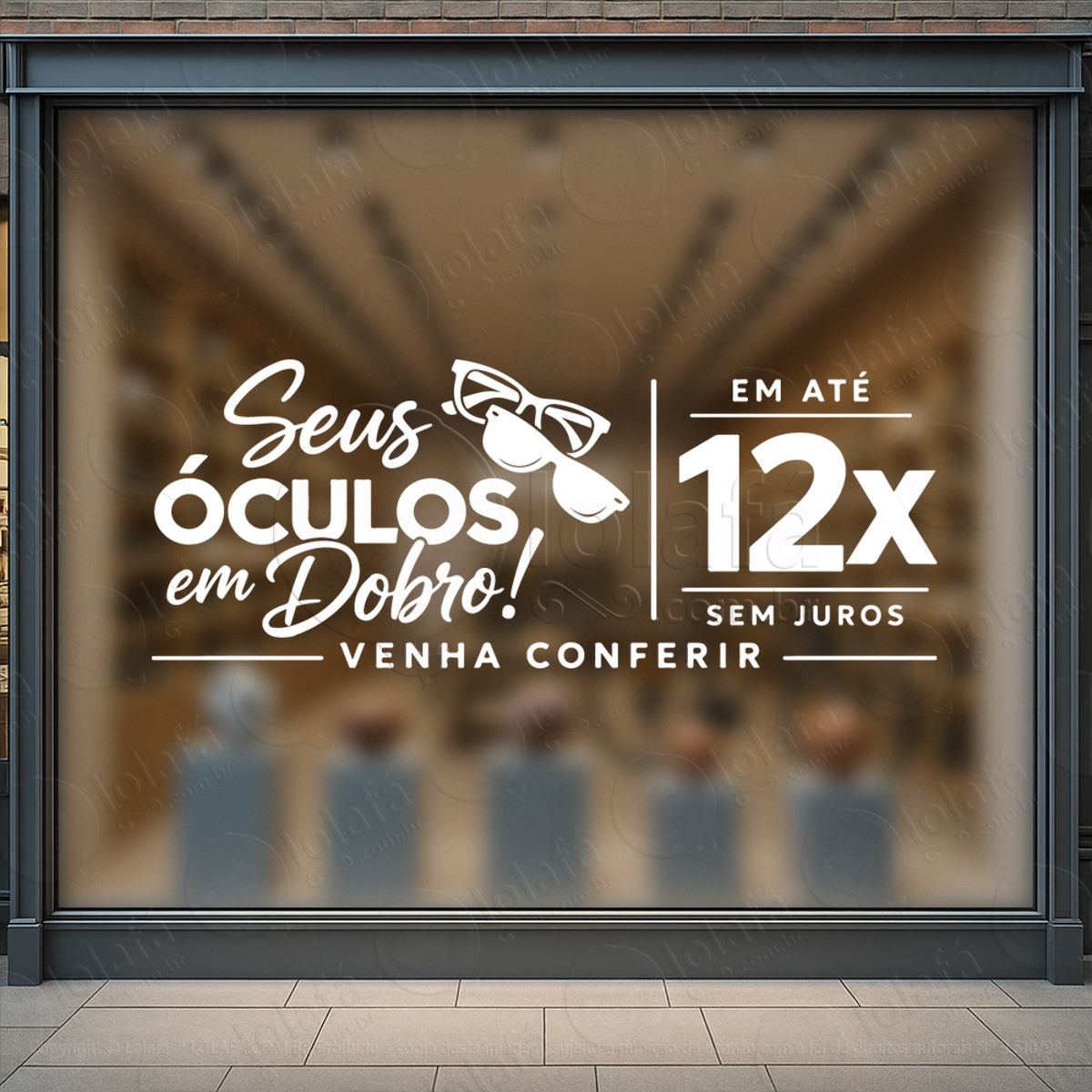 frase Óculos em dobro adesivos para vitrine Ótica mod:1017