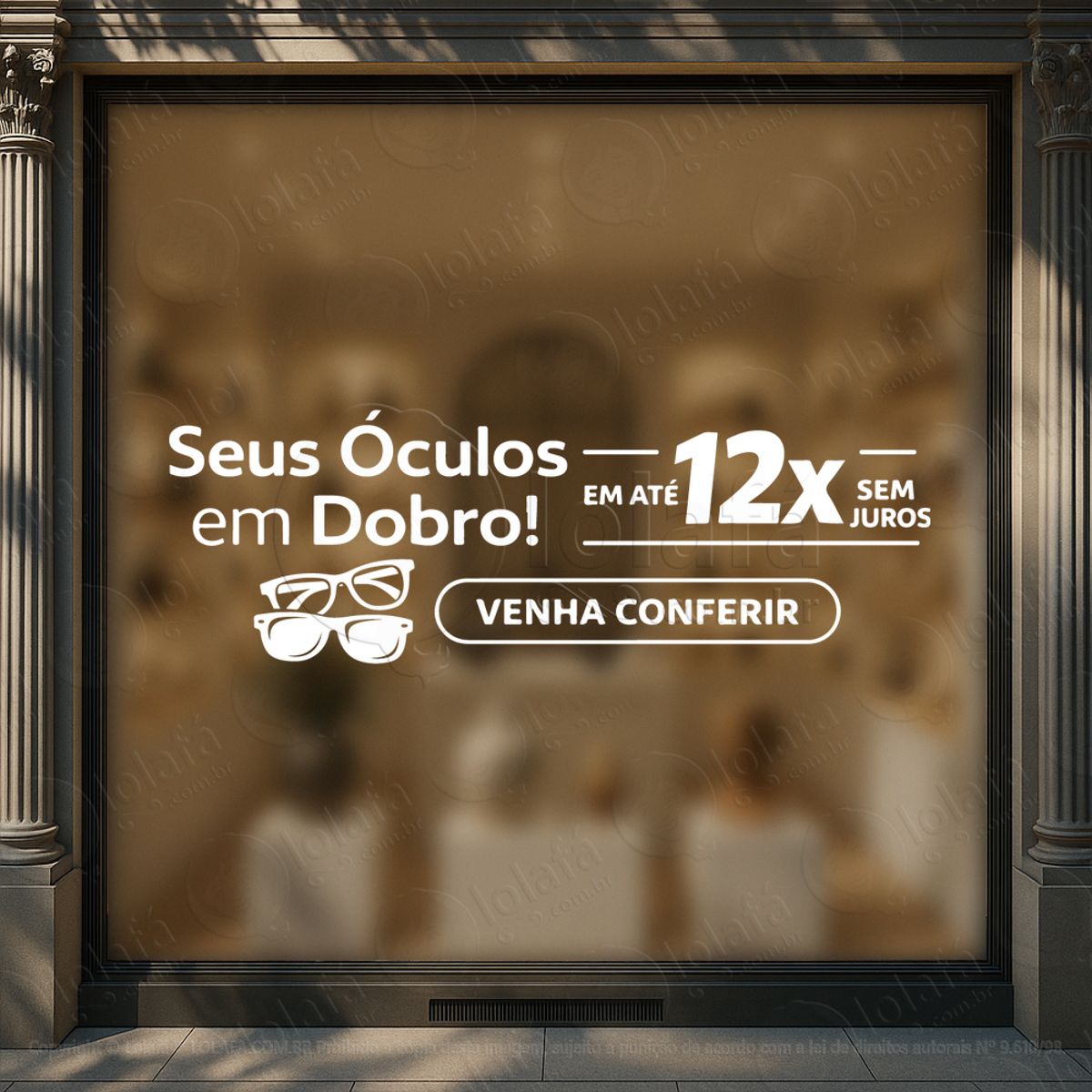 frase Óculos em dobro adesivos para vitrine Ótica mod:1018