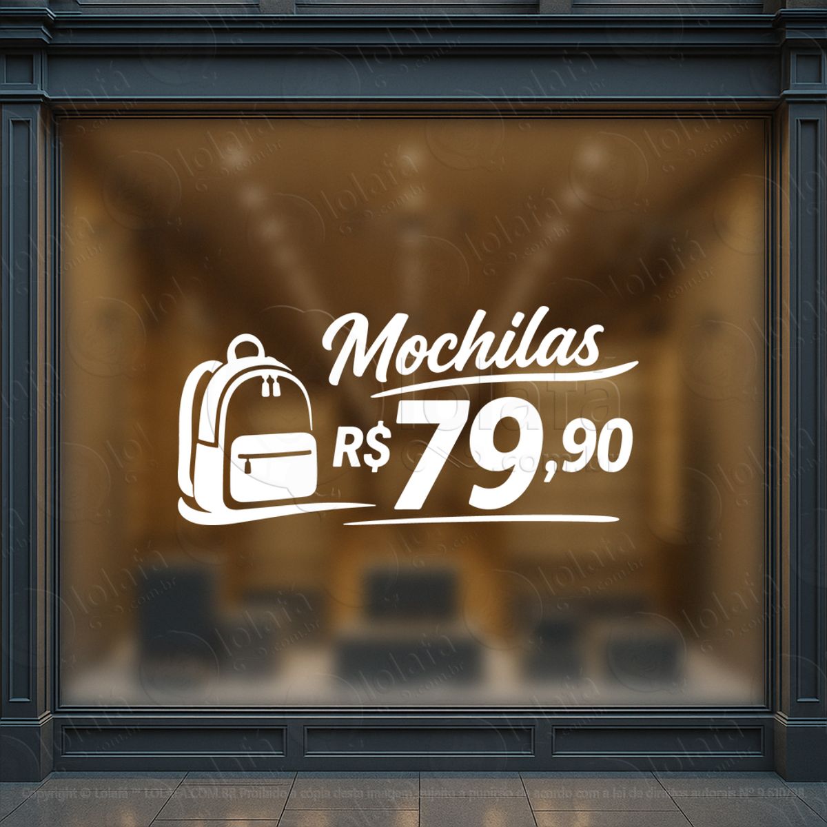 promoção loja mochilas adesivos para vitrine mod:1033