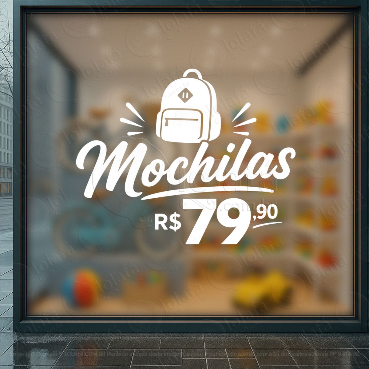promoção loja mochilas adesivos para vitrine mod:1035