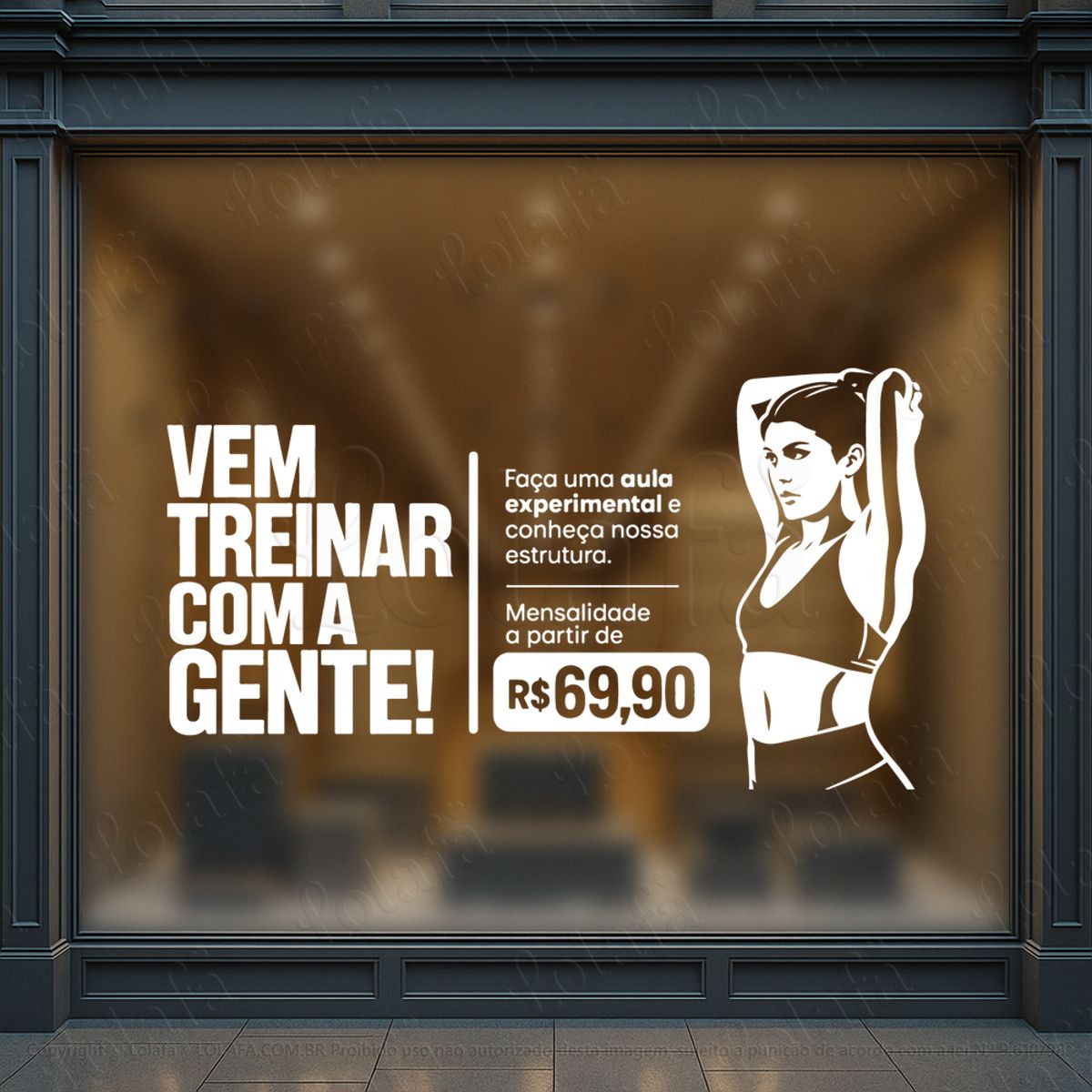vem treinar adesivos para vitrine academia mod:1108