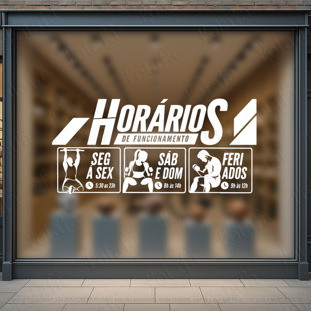 horário de atendimento e funcionamento adesivos para vitrine academia mod:1110
