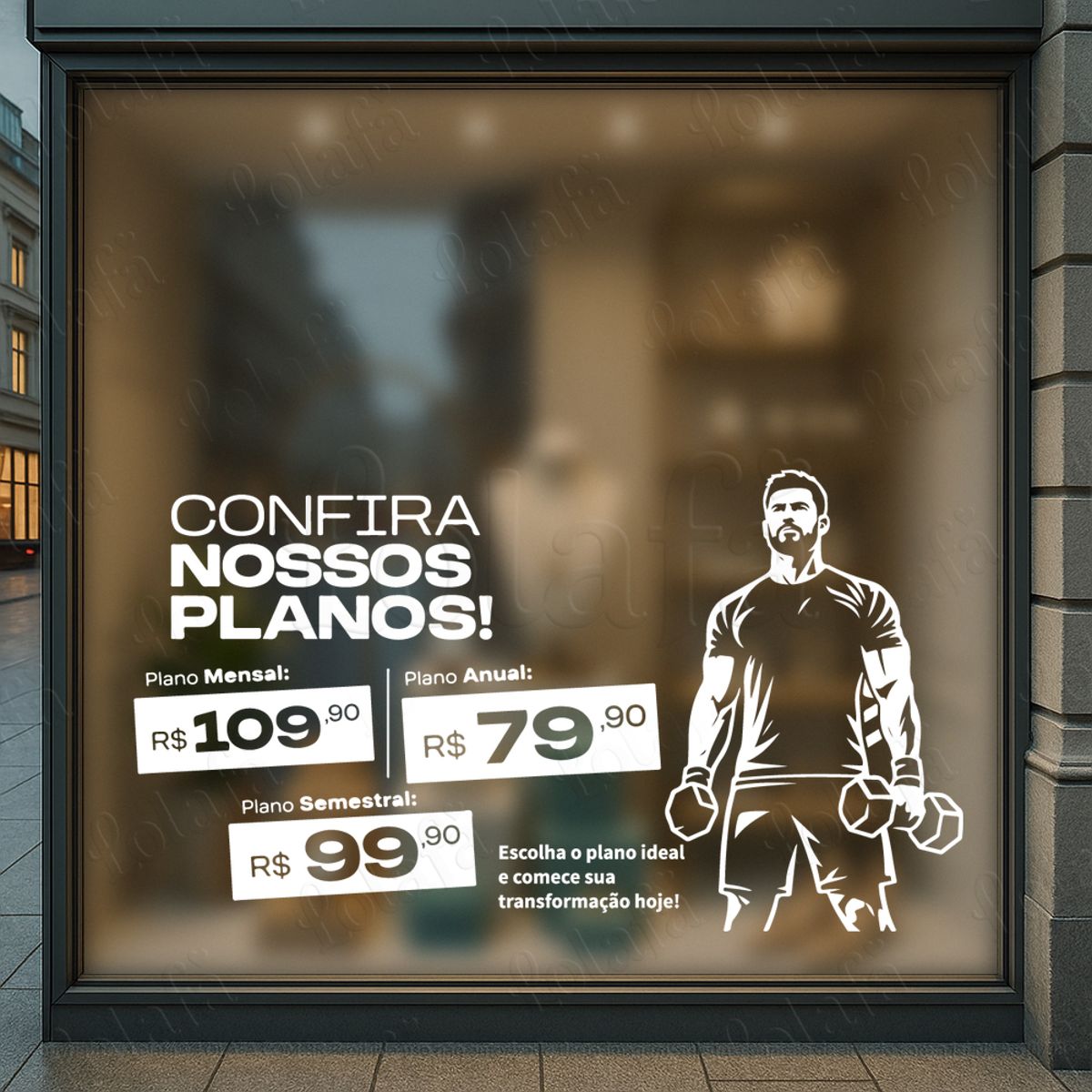 confira nossos planos adesivos para vitrine academia mod:1136