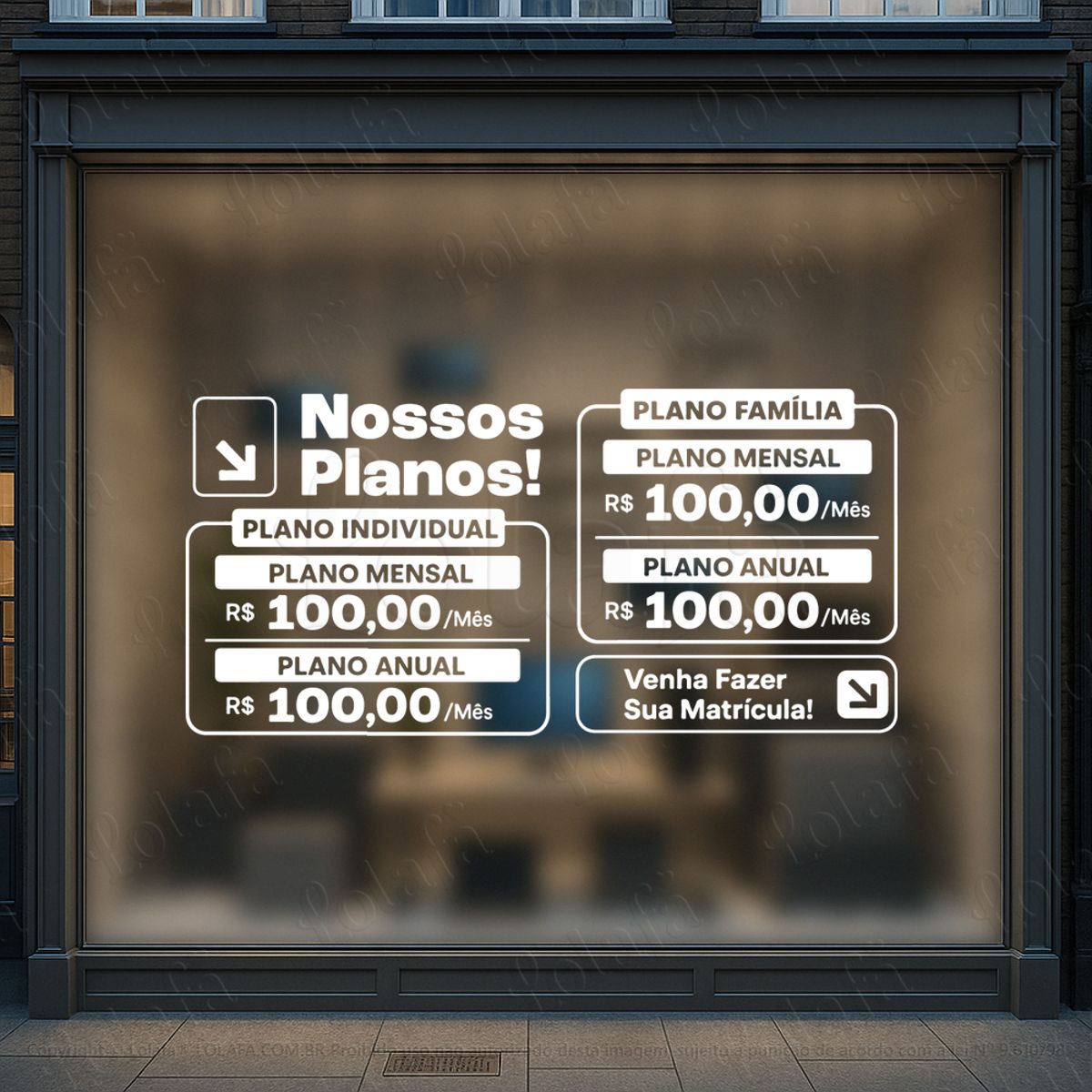 nossos planos adesivos para vitrine academia mod:1141
