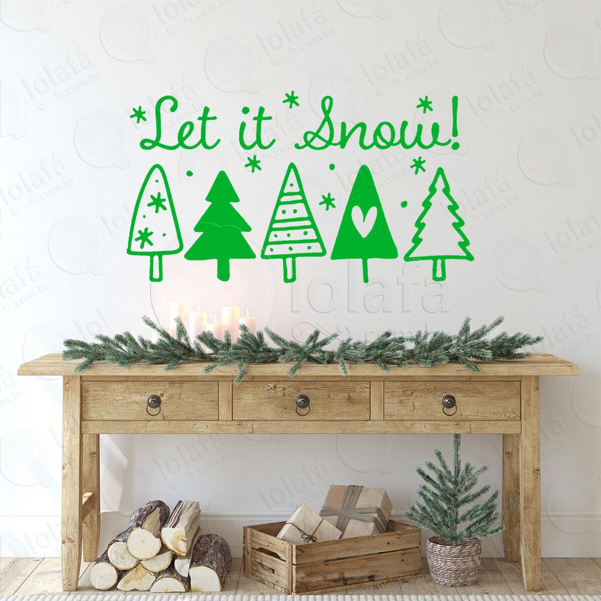 Árvores de natal frase let it snow! adesivos de natal mod:23