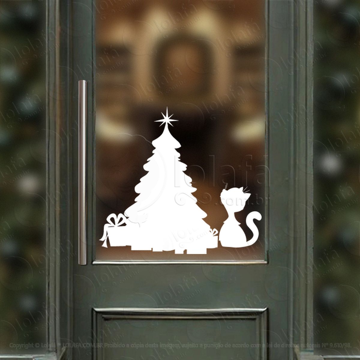 Árvore de natal pinheiro e gato pet adesivos de natal mod:71