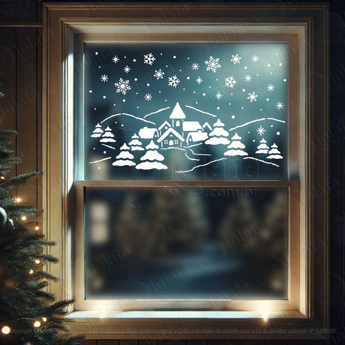 cenário da cidade nevando no natal adesivos de natal mod:87