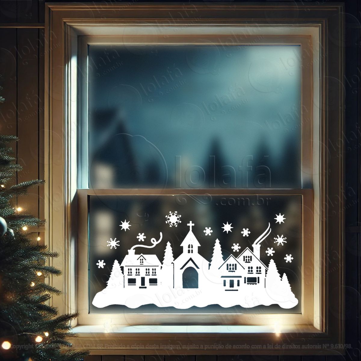 cenário da cidade nevando no natal adesivos de natal mod:88