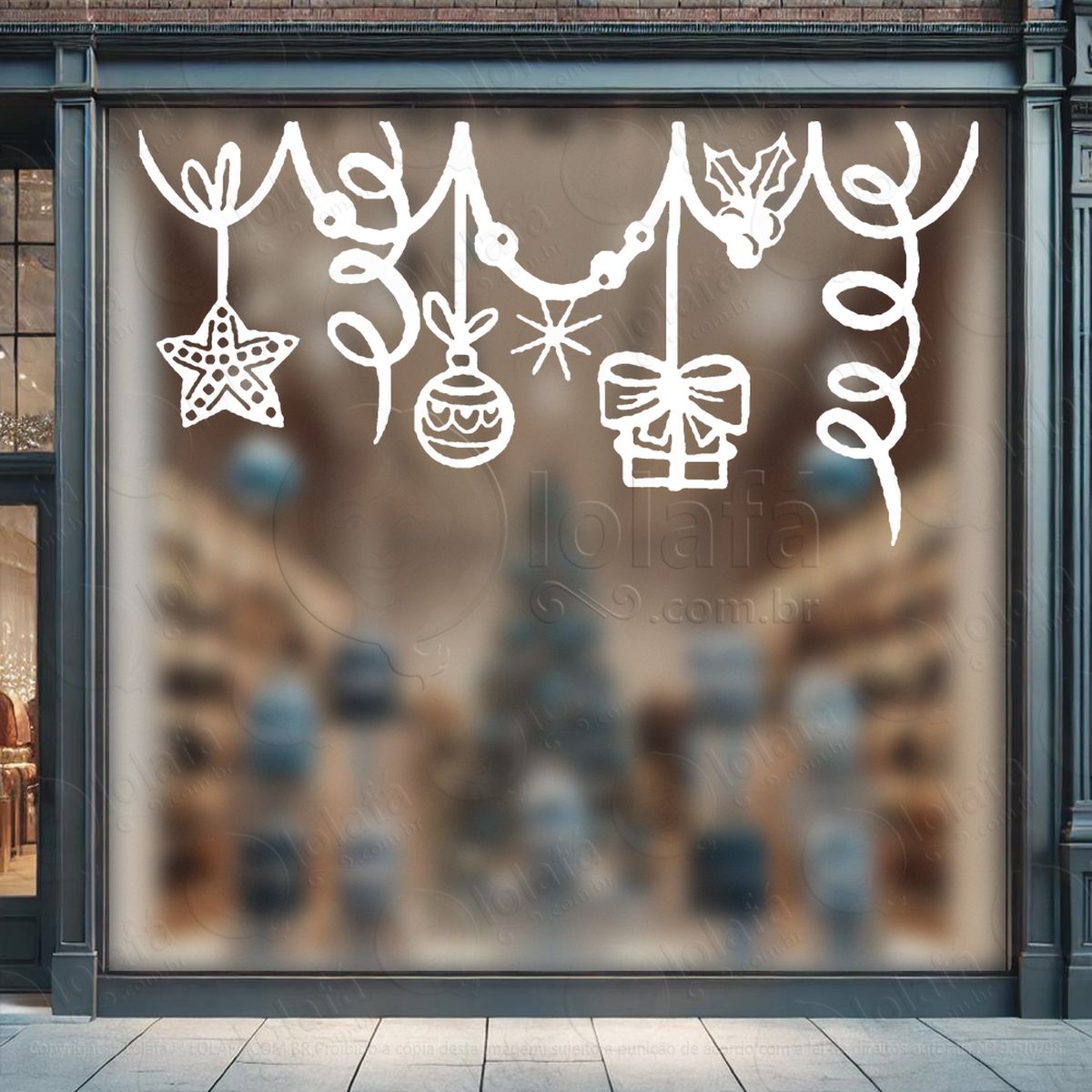 cortina de natal com enfeites adesivos de natal mod:97