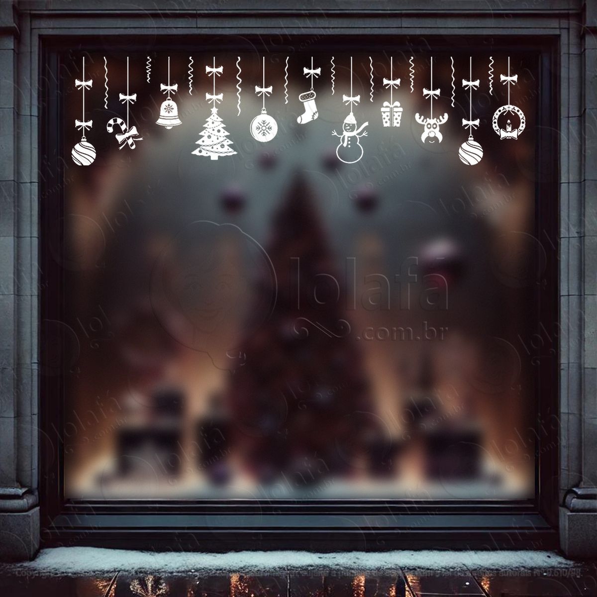 cortina de natal com enfeites adesivos de natal mod:100