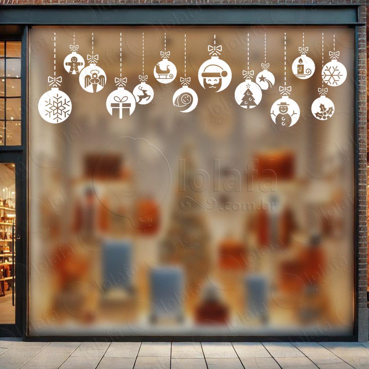 cortina de natal com bolas adesivos de natal mod:101
