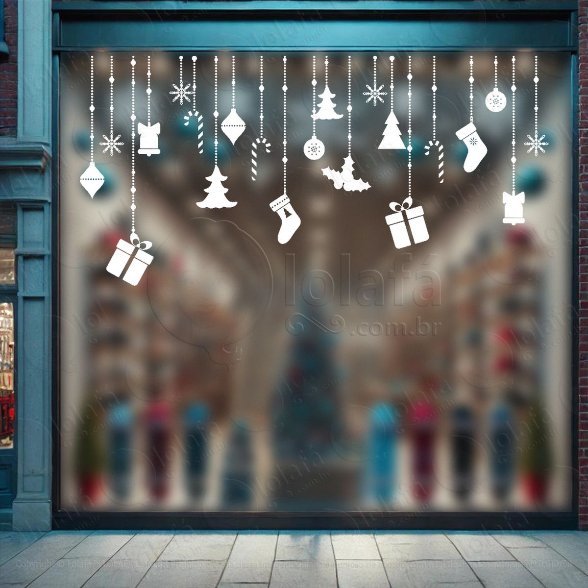 cortina de natal com enfeites adesivos de natal mod:102