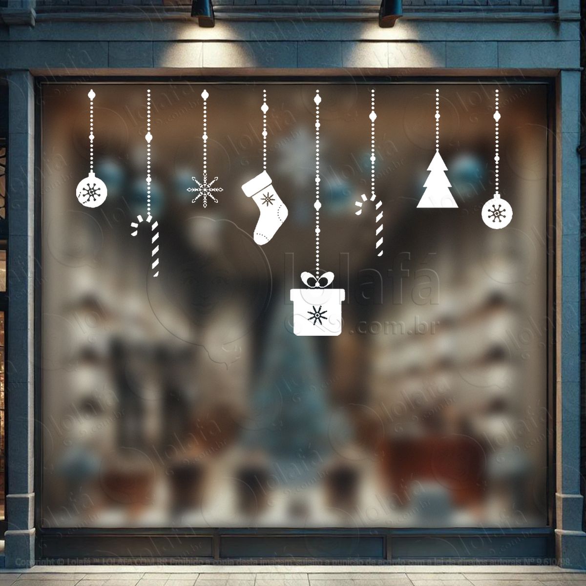 cortina de natal com enfeites adesivos de natal mod:104