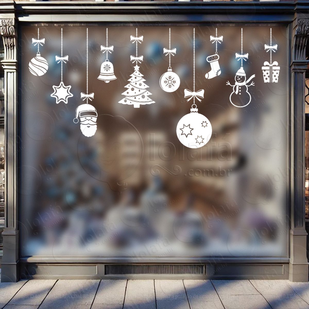 cortina de natal com enfeites adesivos de natal mod:105