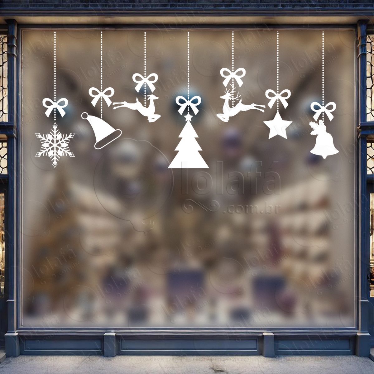 cortina de natal com enfeites adesivos de natal mod:106