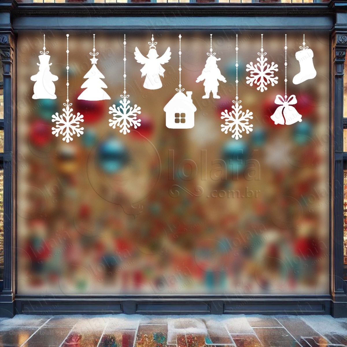 cortina de natal com enfeites adesivos de natal mod:107