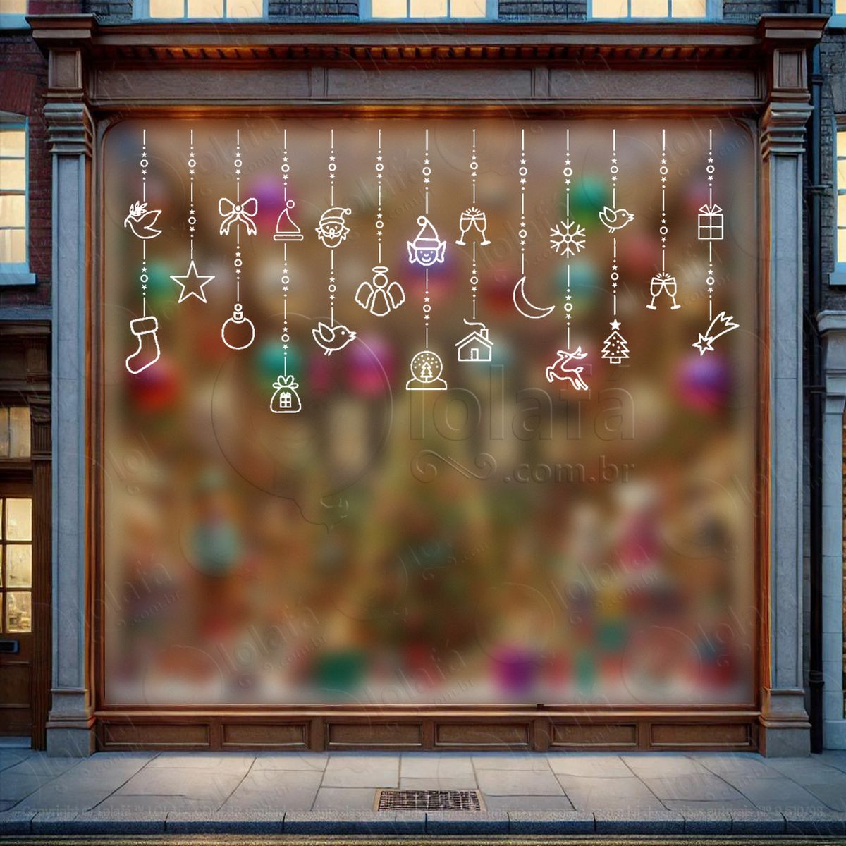 cortina de natal com enfeites adesivos de natal mod:109