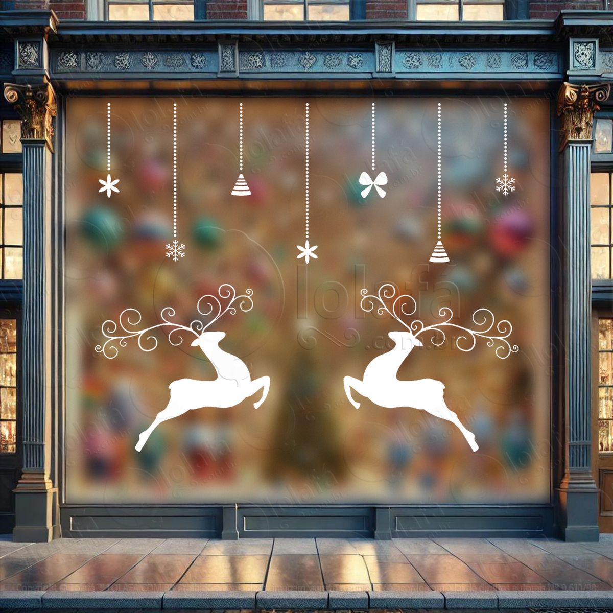 cortina de natal com enfeites adesivos de natal mod:110