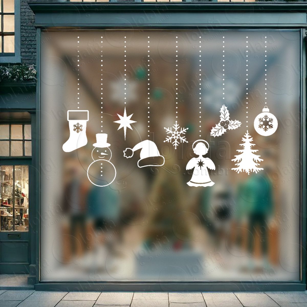 cortina de natal com enfeites adesivos de natal mod:115