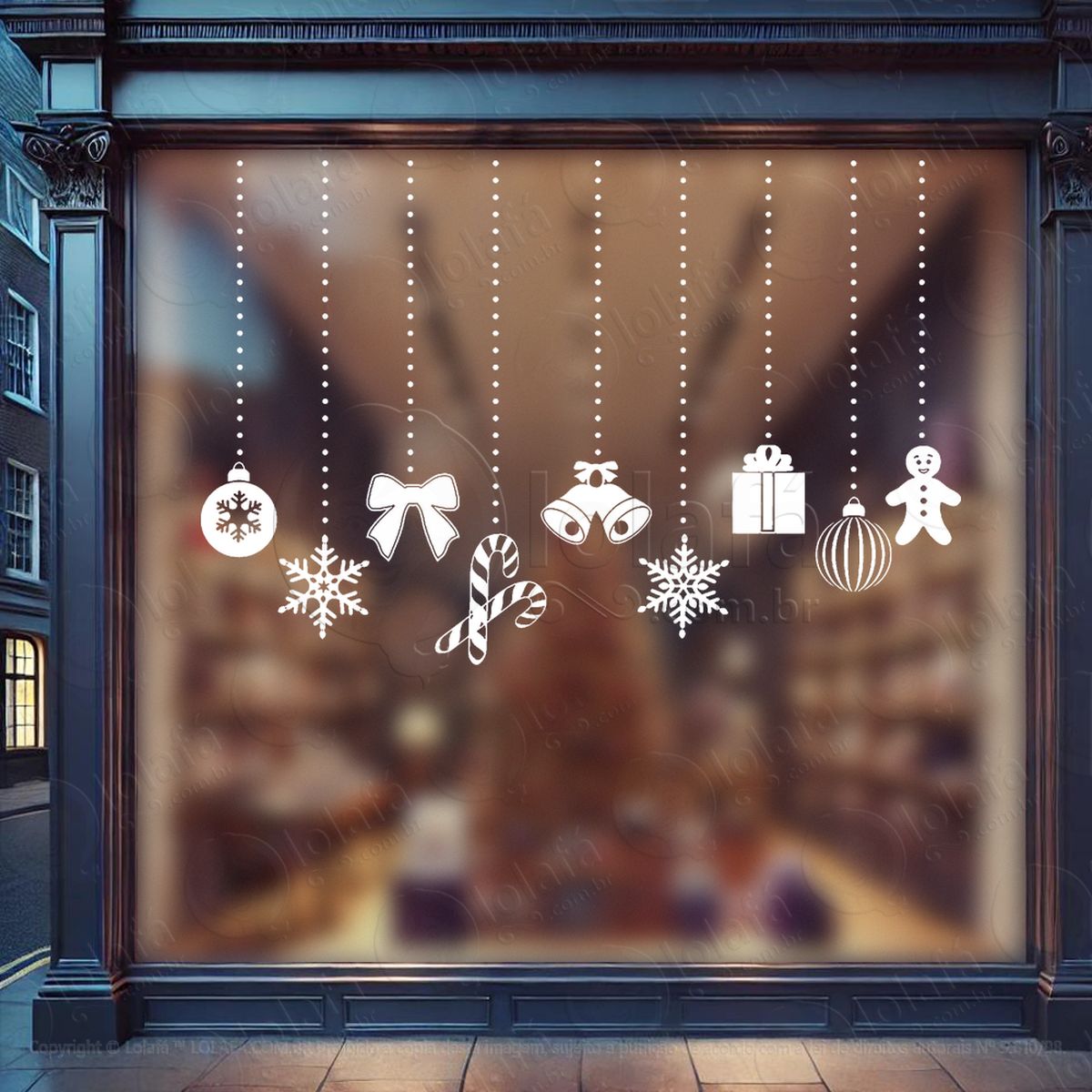cortina de natal com enfeites adesivos de natal mod:116