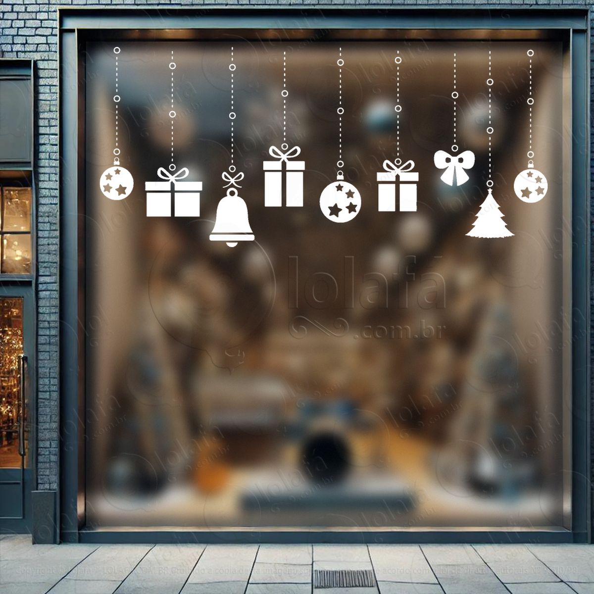 cortina de natal com enfeites adesivos de natal mod:121