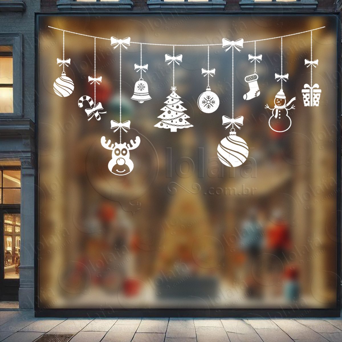 cortina de natal com enfeites adesivos de natal mod:124
