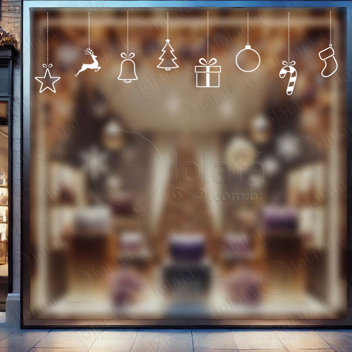cortina de natal com enfeites adesivos de natal mod:128