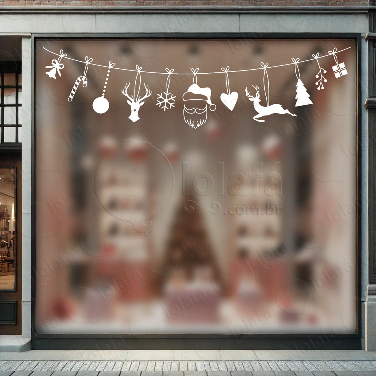 cortina de natal com enfeites adesivos de natal mod:129