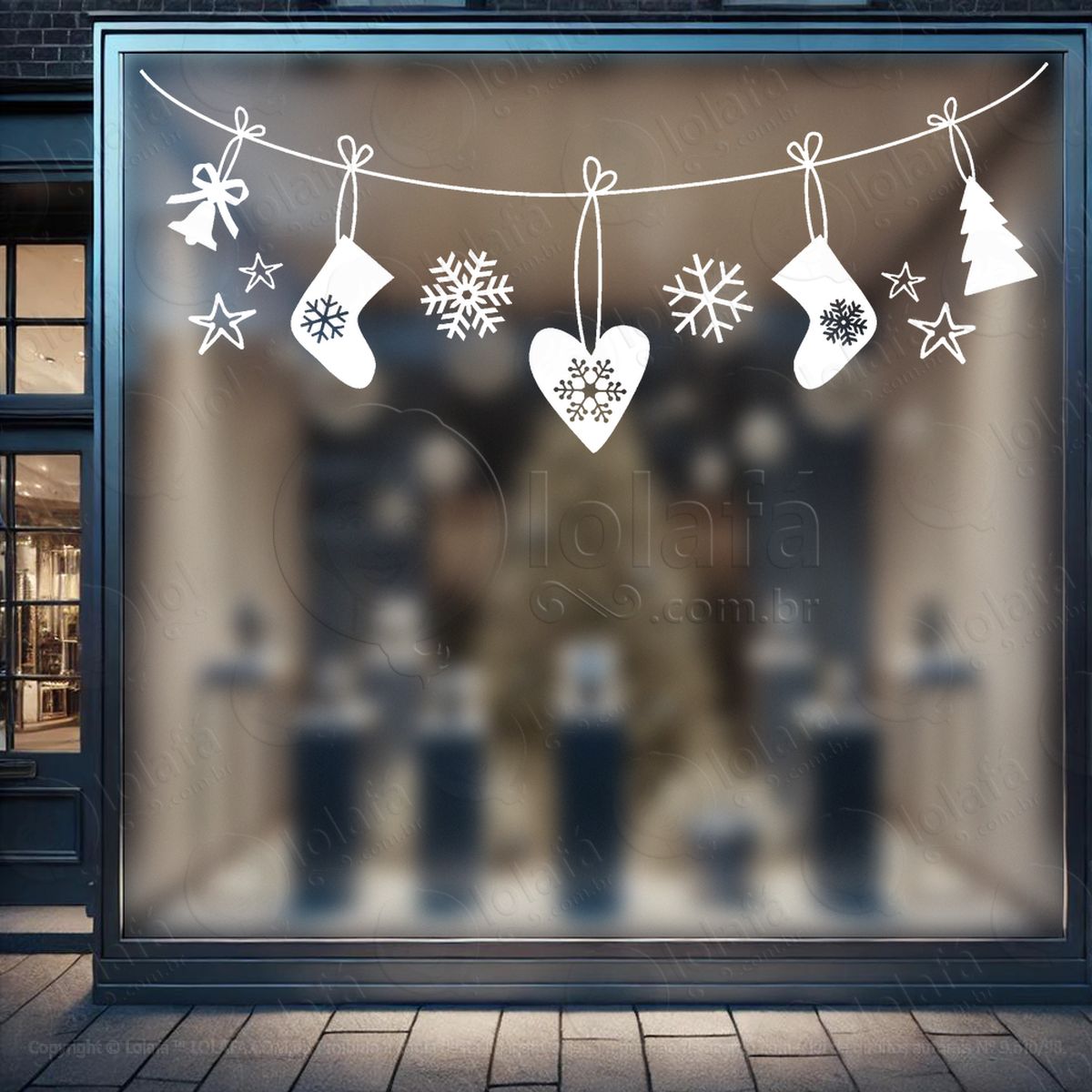 cortina de natal com enfeites adesivos de natal mod:130