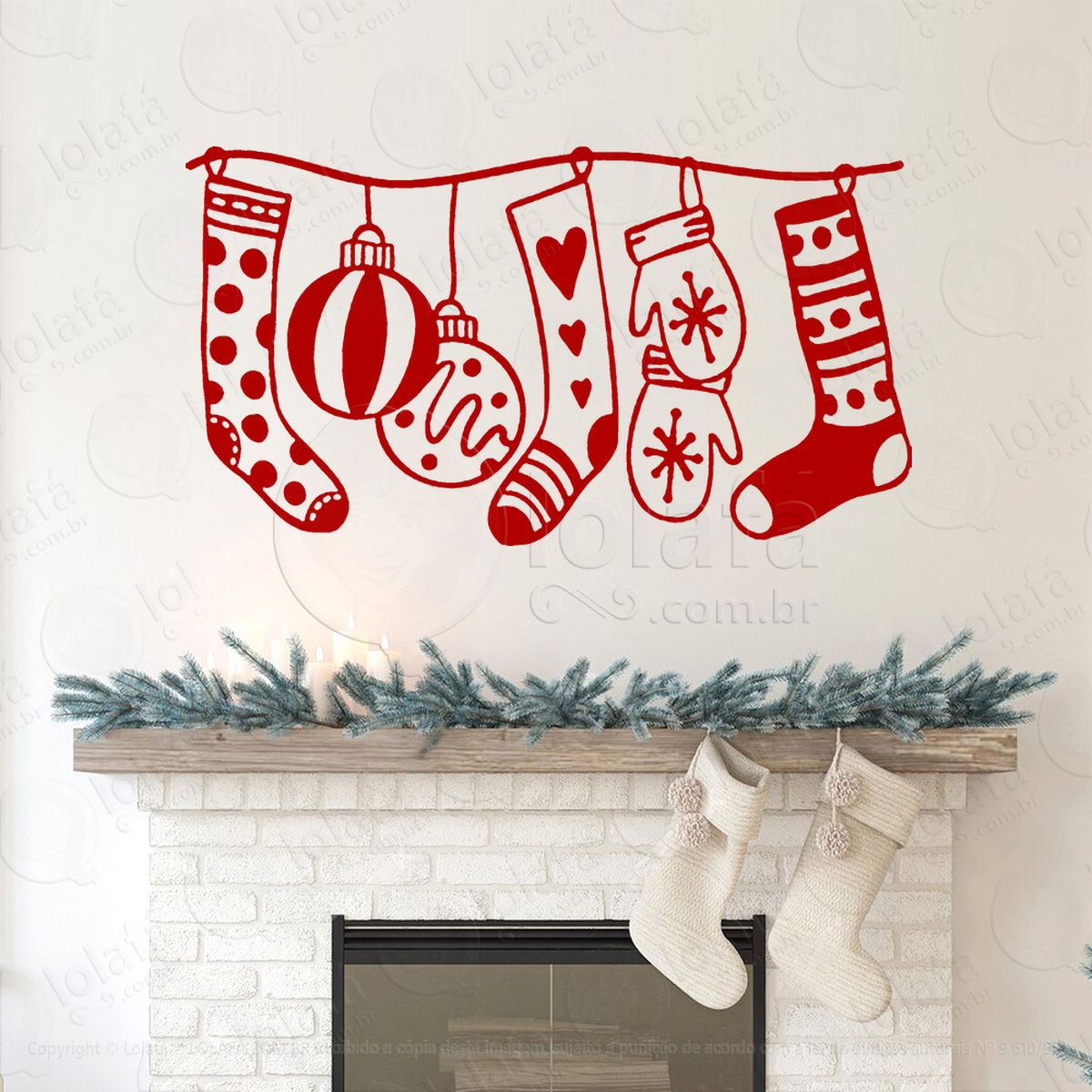 cortina de natal com enfeites adesivos de natal mod:132