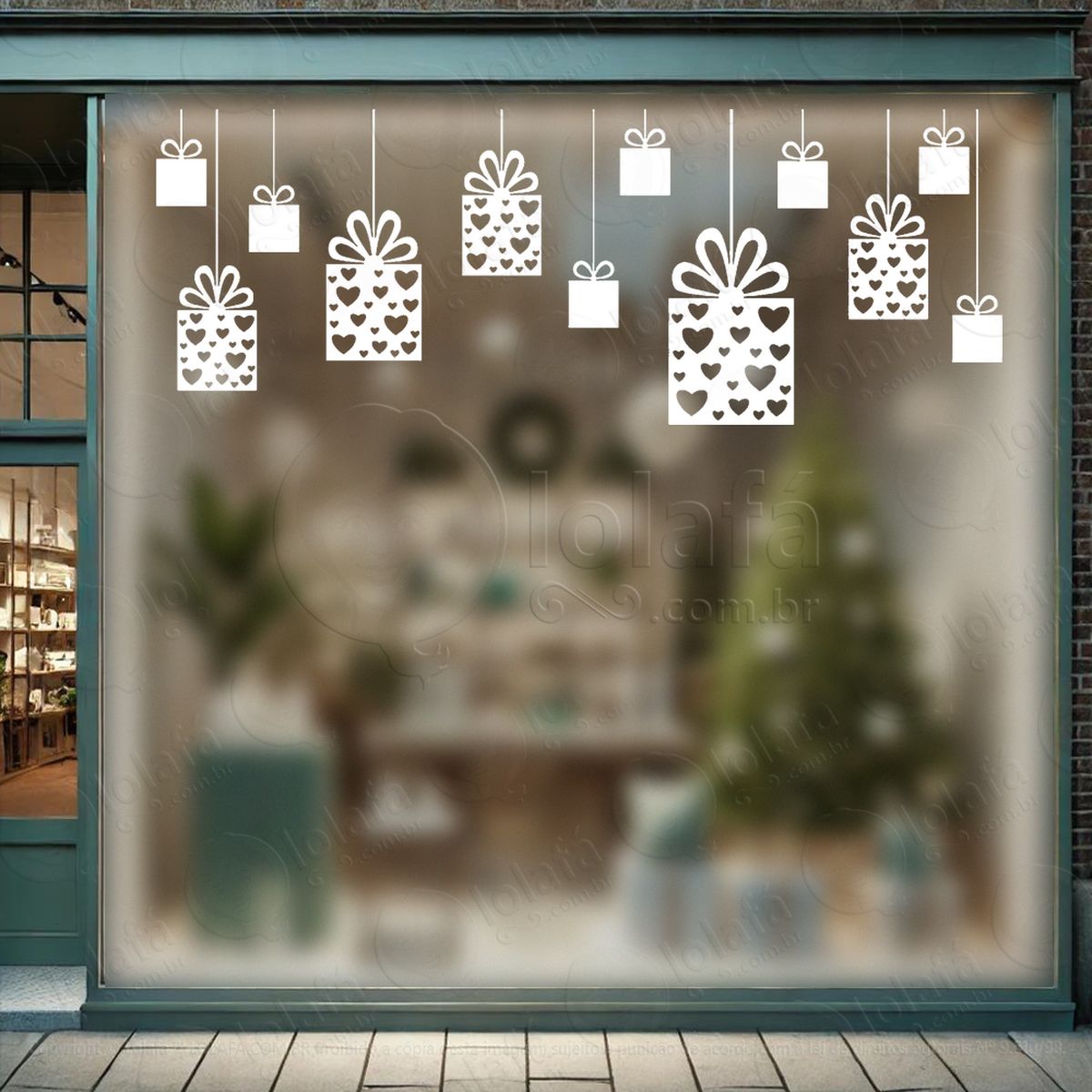 cortina de natal com presentes adesivos de natal mod:134
