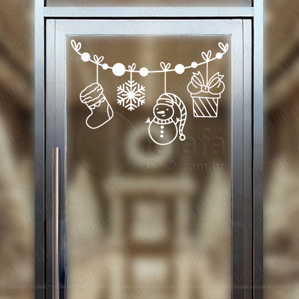 cortina de natal com enfeites adesivos de natal mod:138