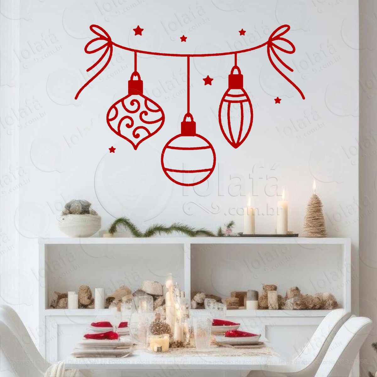 cortina de natal com bolas adesivos de natal mod:140