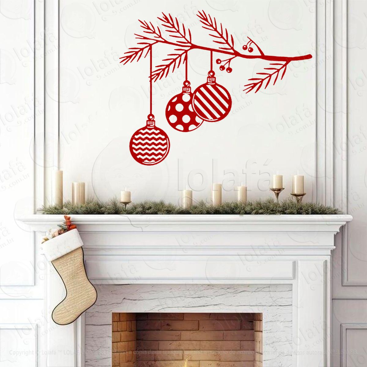 cortina de natal galho com bolas adesivos de natal mod:141