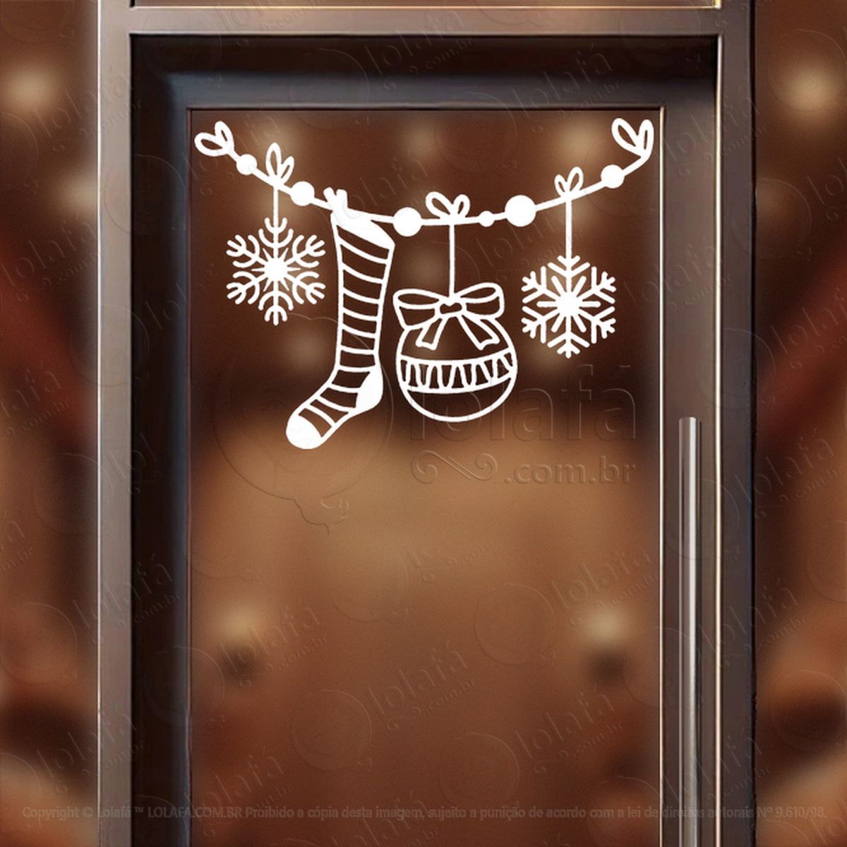 cortina de natal com enfeites adesivos de natal mod:143