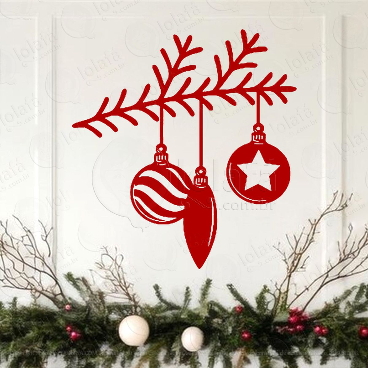 cortina de natal com bolas adesivos de natal mod:146