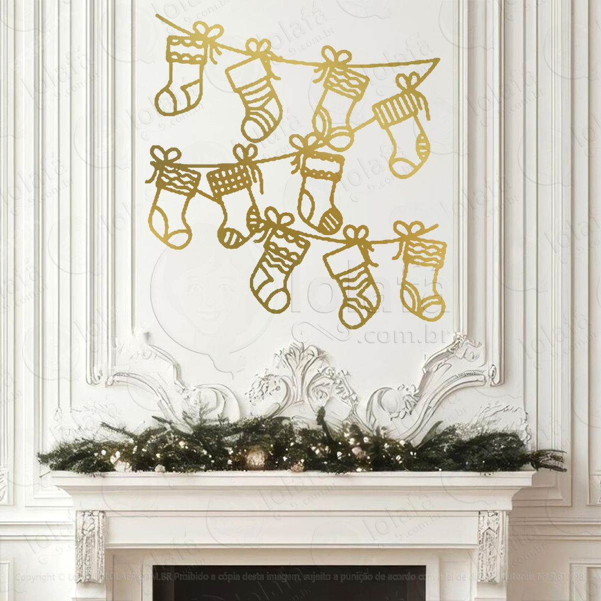 cortina de natal com meias adesivos de natal mod:153