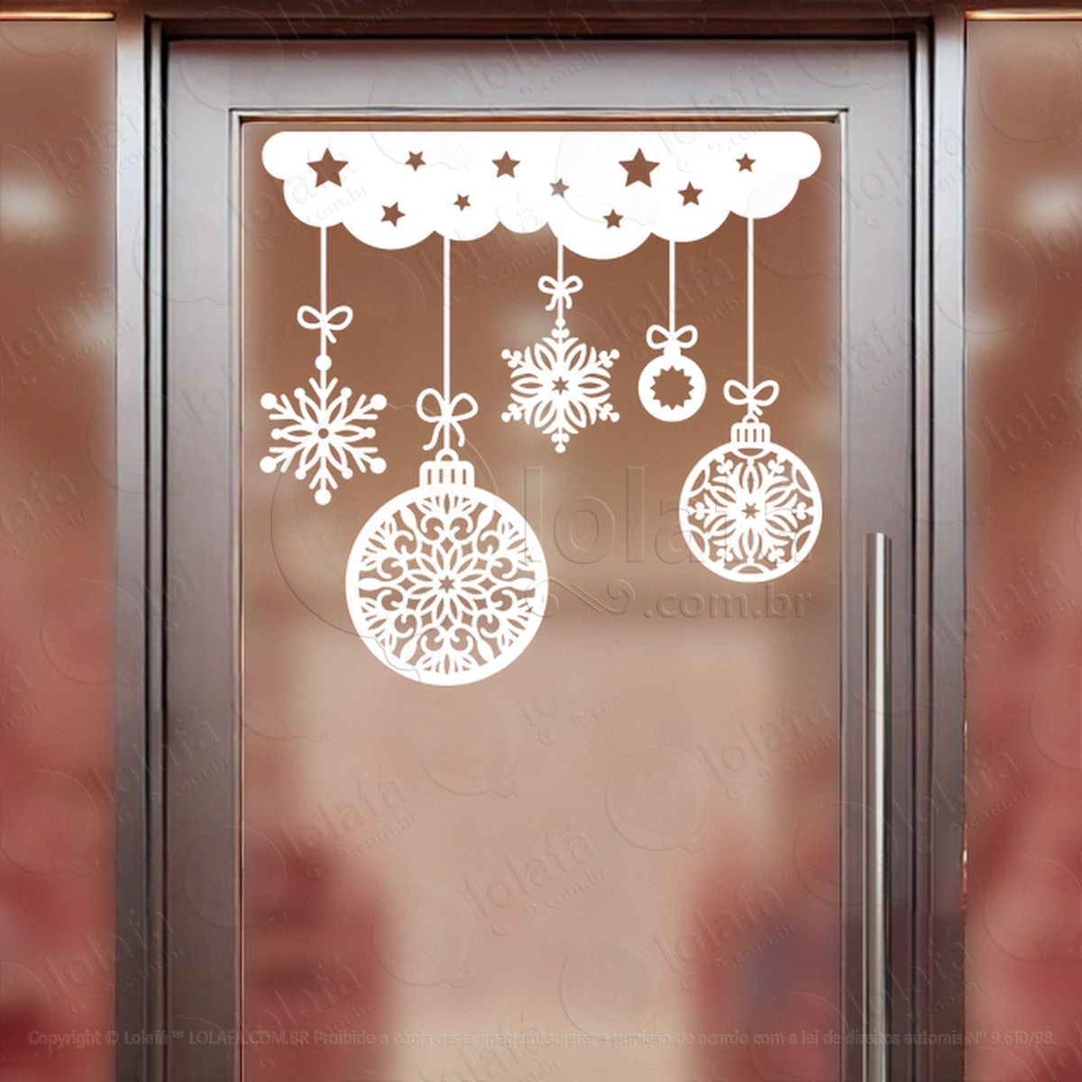 cortina de natal com enfeites adesivos de natal mod:156
